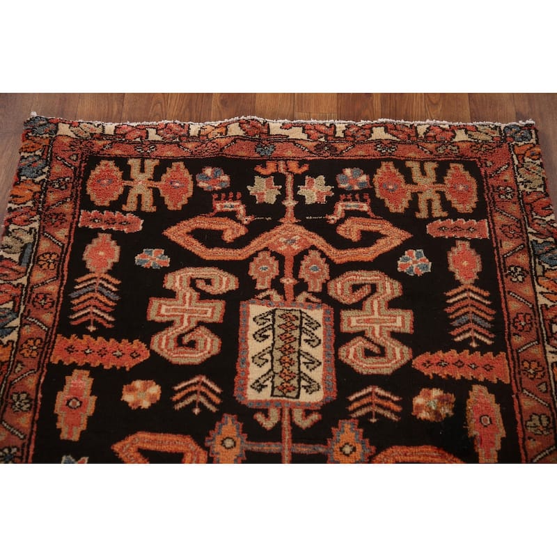Black Tribal Meshkin Persian Vintage Runner Rug Handmade Wool Carpet - 3'2"x 9'3"