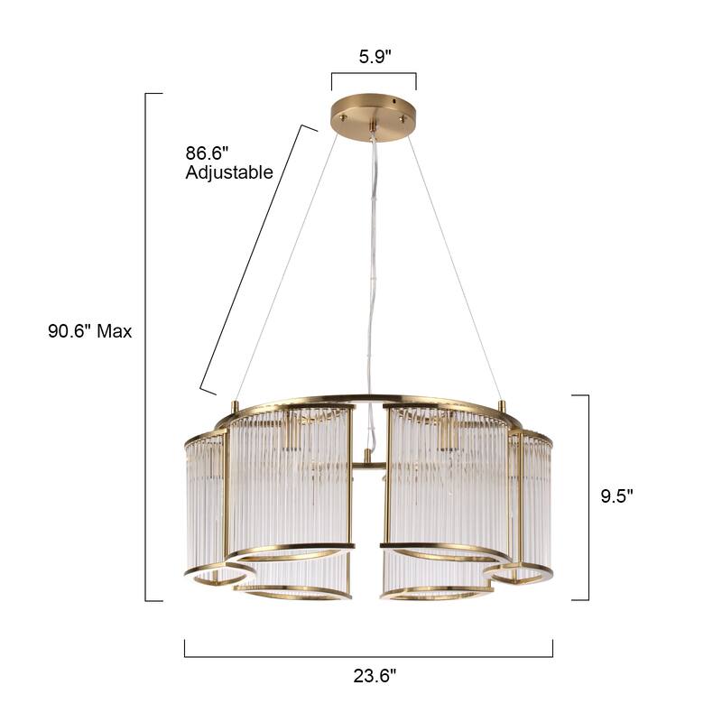 Modern Glam 6-Light Clear Glass Drum Chandelier for Living/Dining Room - Gold