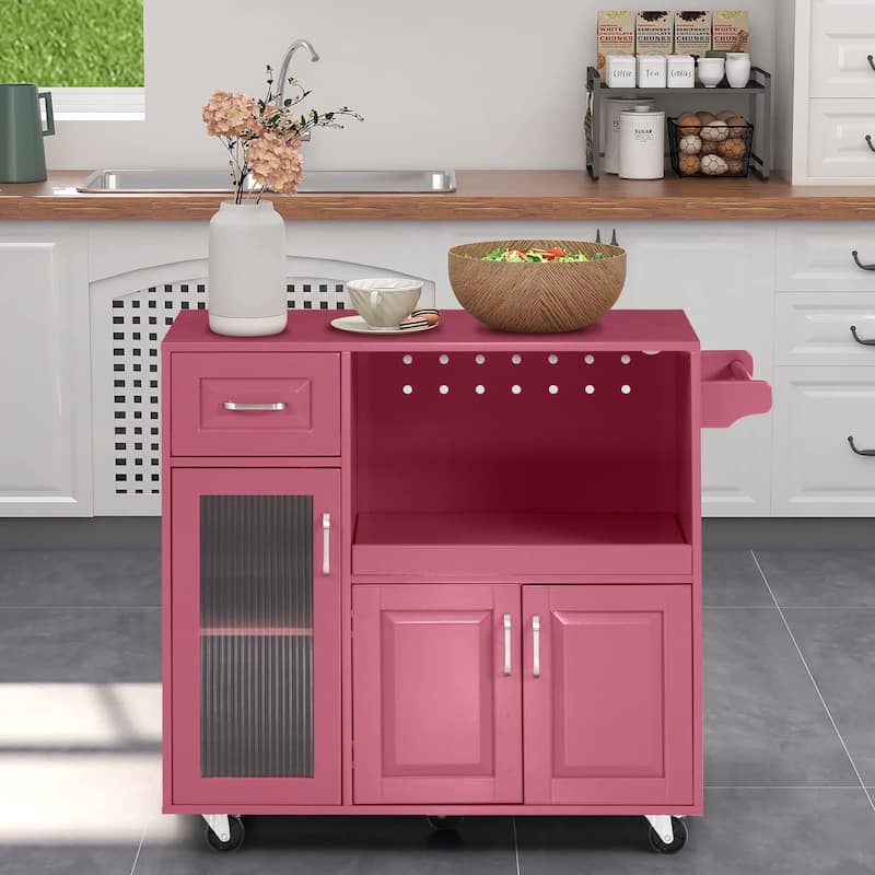 Multi-functional Kitchen Cart with Towel Rack, Large Storage Space