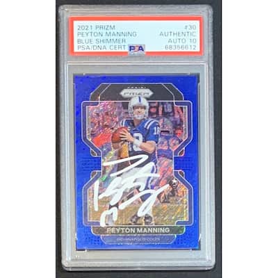Peyton Manning 2021 Panini Prizm Blue Shimmer Football Signed Card #30 Auto Graded PSA 10 13/25 - 8'6" x 11'6"
