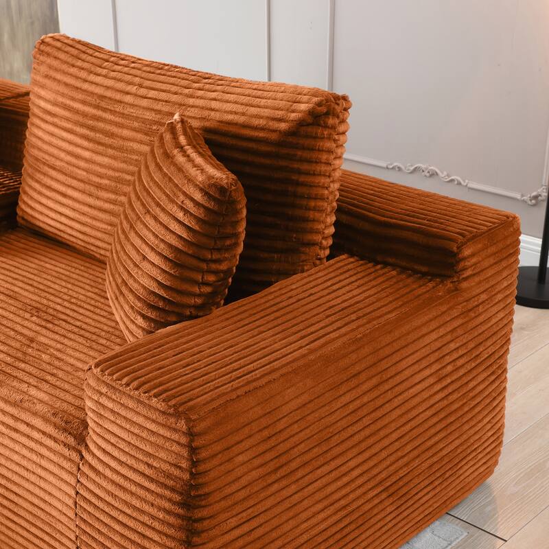 Modular Sectional Sofa, Deep Seat Corduroy Cloud Couch with Cup Holders, USB Ports & Storage Box - Orange