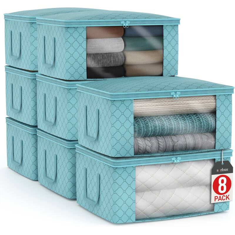 Sorbus Medium Clothes Storage Bags with Window, Lids, and Handles 8 Pack - 19"L x 13.5"W x 7.5"H - Aqua