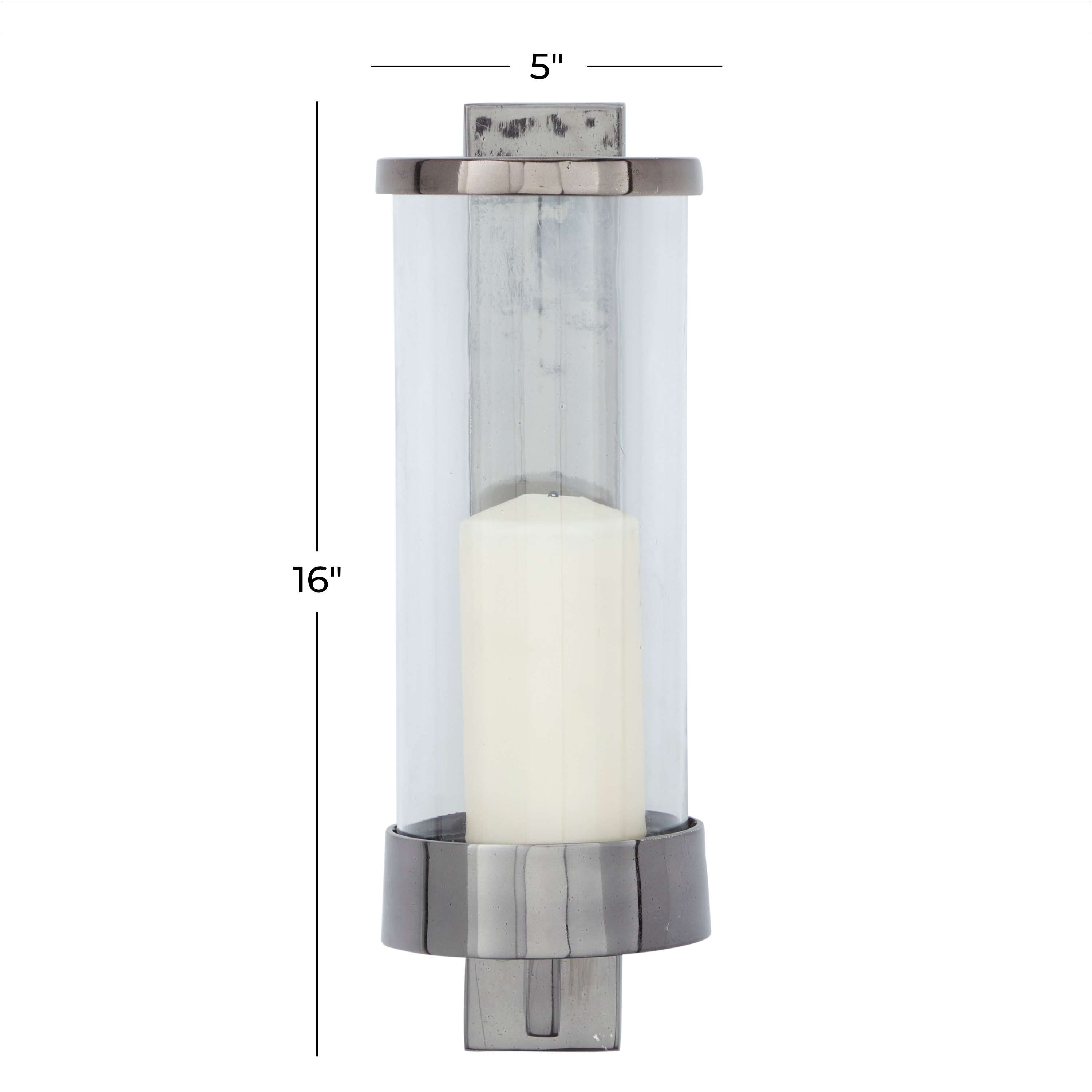 Contemporary Metal and Glass Wall Sconce in Silver, Gunmetal, or Gold - 5 x 7 x 16