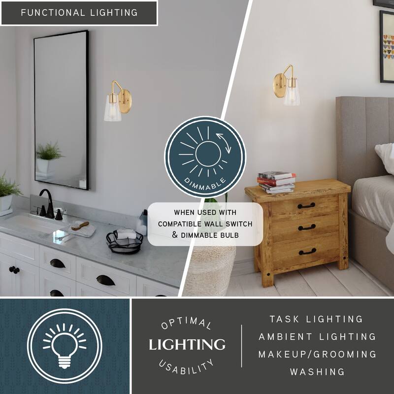 Beverly Bathroom Vanity Light Fixture Clear Glass Shade, LED Compatible