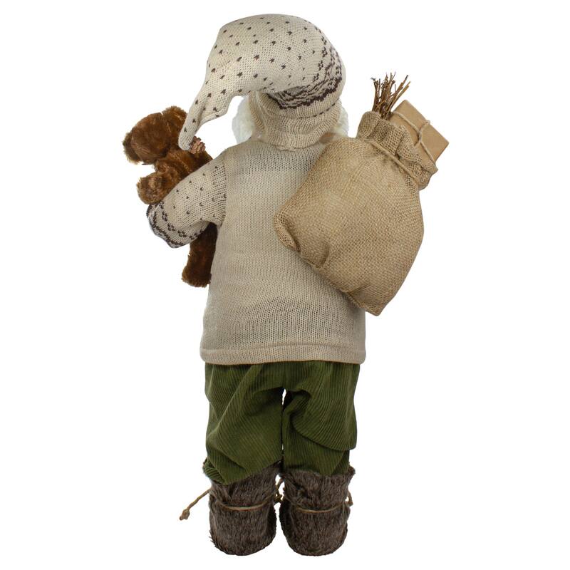 2' Standing Santa Christmas Figure with a Plush Bear and Lantern