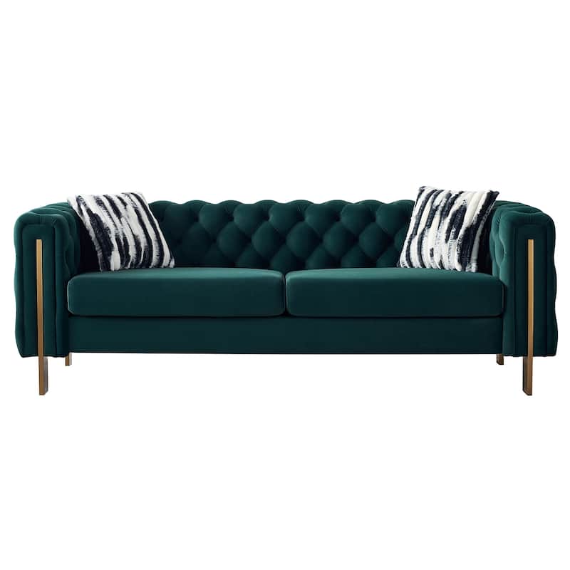 Modern Tufted Velvet Living Room Sofa, 84.25''W Couch - Green