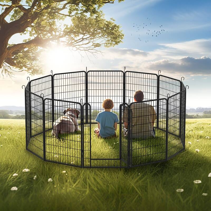 Heavy Duty Metal Dog Playpen with Door and 6 to 16 Panels for Indoor Outdoor - 12 Panels,39.37"H