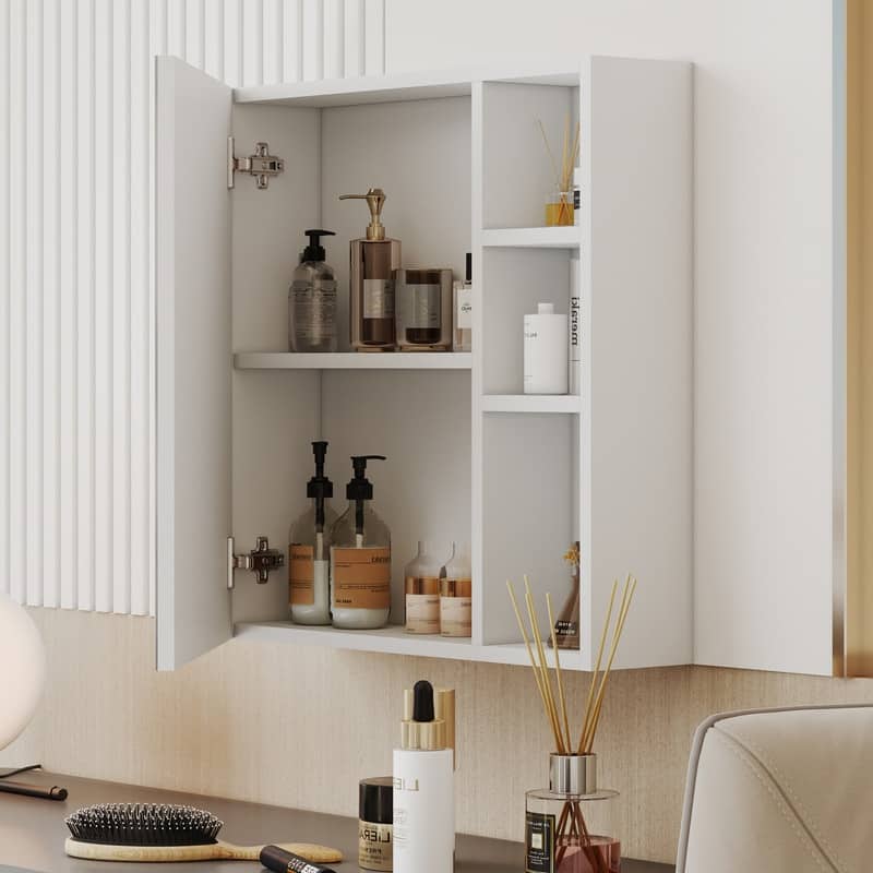 White MDF Wall-Mounted Mirror Cabinet with Hidden Storage - Space Saving Bathroom Organizer