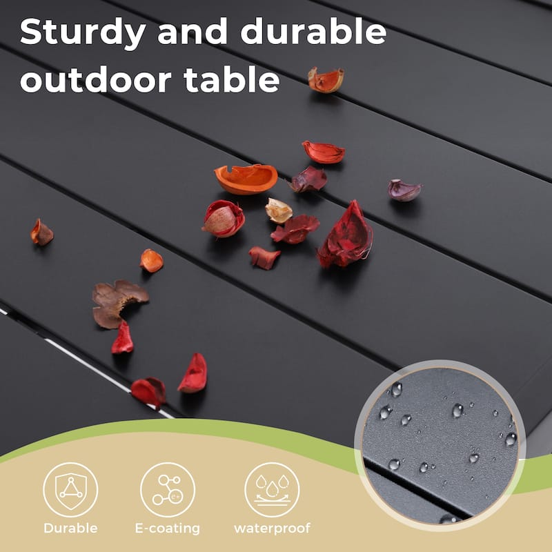 MAISON ARTS Black Metal Rectangle 7-piece Patio Dining Set with Umbrella Hole