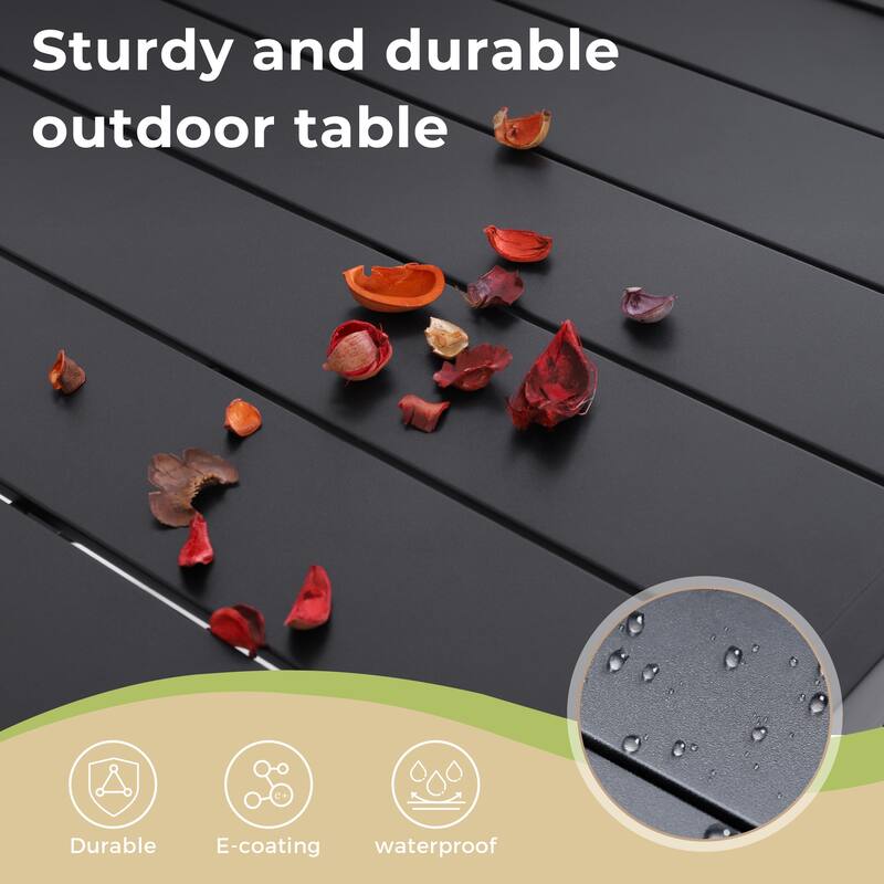 MAISON ARTS Metal Patio Dining Table Black Rectangular Outdoor Table with Steel Slat Top