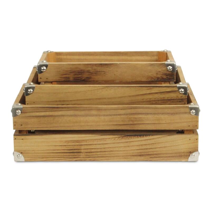Rustic Farmstead Dark Brown Wooden Studded Crate Set