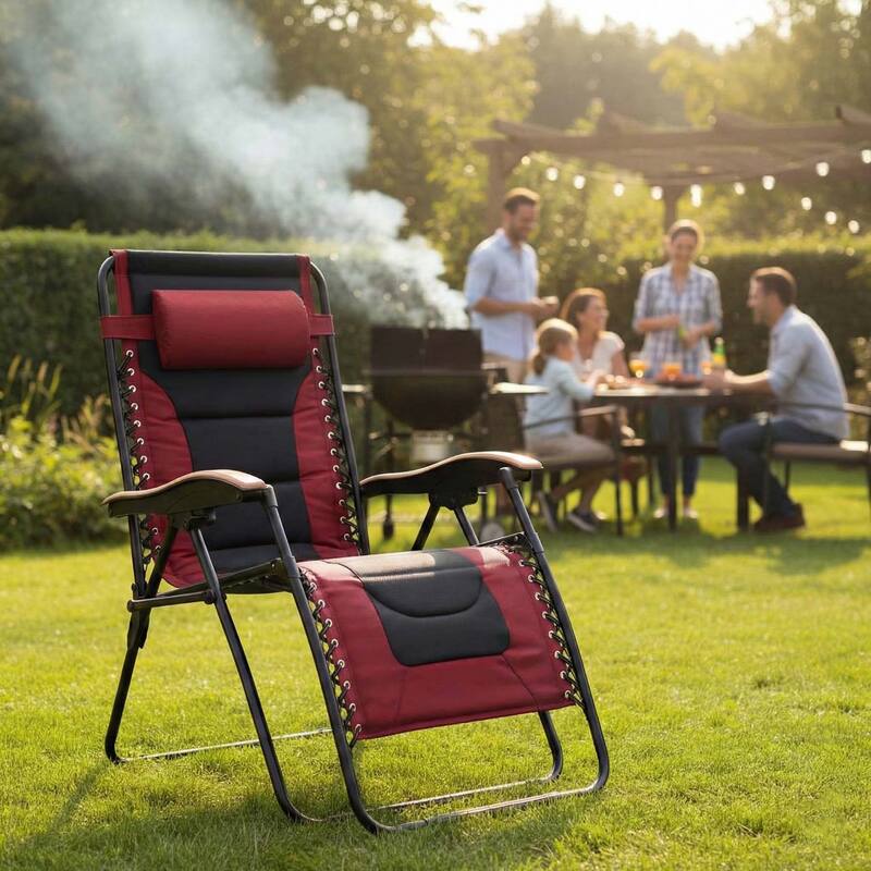 Oversized Padded Zero Gravity Chair,Foldable Patio Recliner,30"Wide Seat Anti Gravity Lounger with Cup Holder,Support 400 LBS