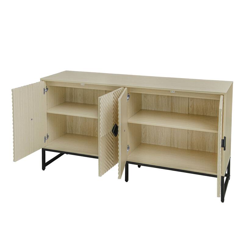 GDFStudio - Modern Diamond-Carved Sideboard Buffet Cabinet with Adjustable Shelves