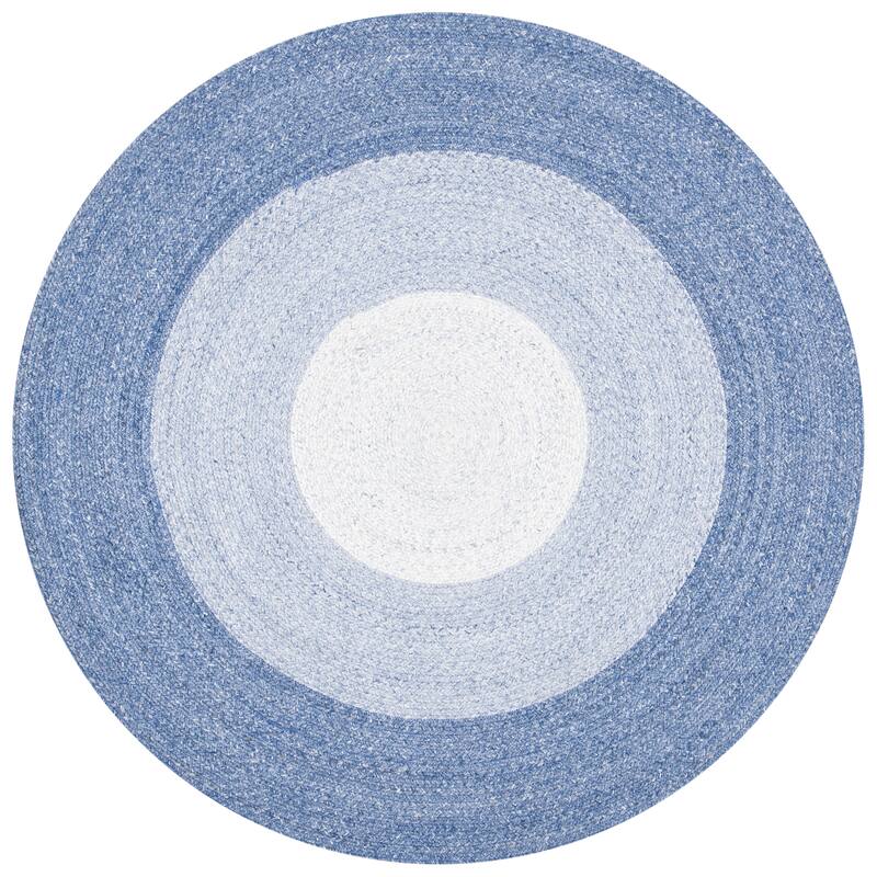 SAFAVIEH Handmade Sossia Country Border Rug - 5' Round - Blue/Ivory