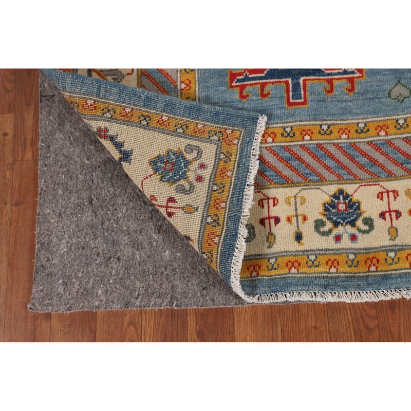 Blue Geometric Kazak Oriental Area Rug Handmade Wool Carpet - 6'8" x 9'7"