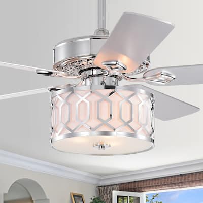 Muzanne Chrome 52-Inch 5-Blade Geometric Pattern Metal/Plastic Lighted Ceiling Fan