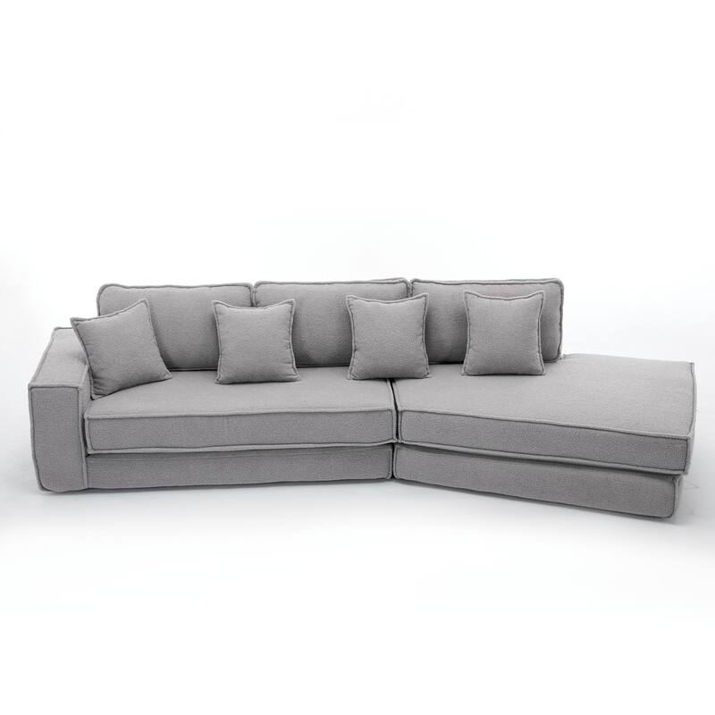 133" Lamb Velvet Convertible Sleeper Sofa with 7 Pillows (3 Back + 4 Throw), Foldable Gaming Bed Design