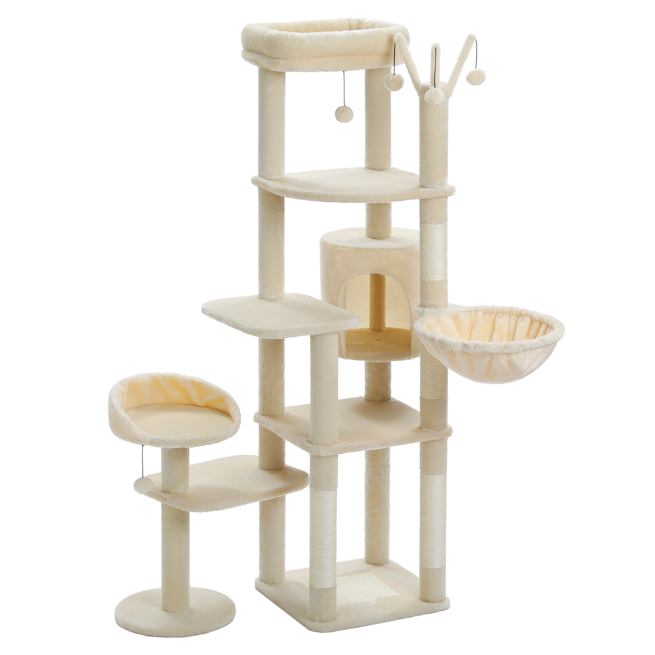 Multi-Level Cat Tree with 3 Removable Pompom Sticks, Condo, Hammock, Scratching Post & 2 Perches