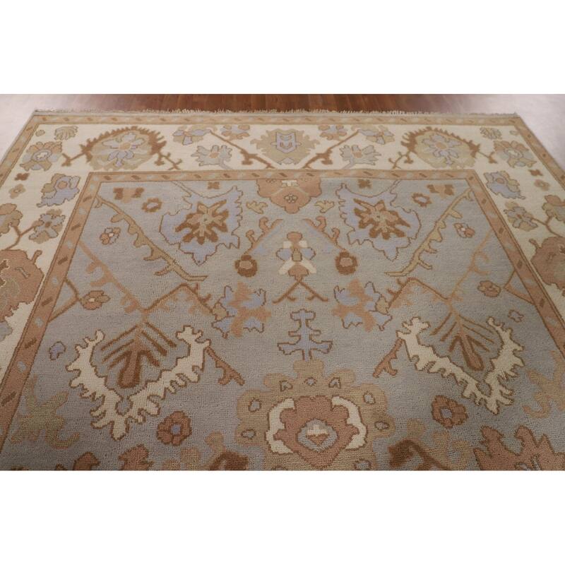 Gray Oushak Indian Area Rug Handmade Wool Carpet - 9'0"x 11'7"