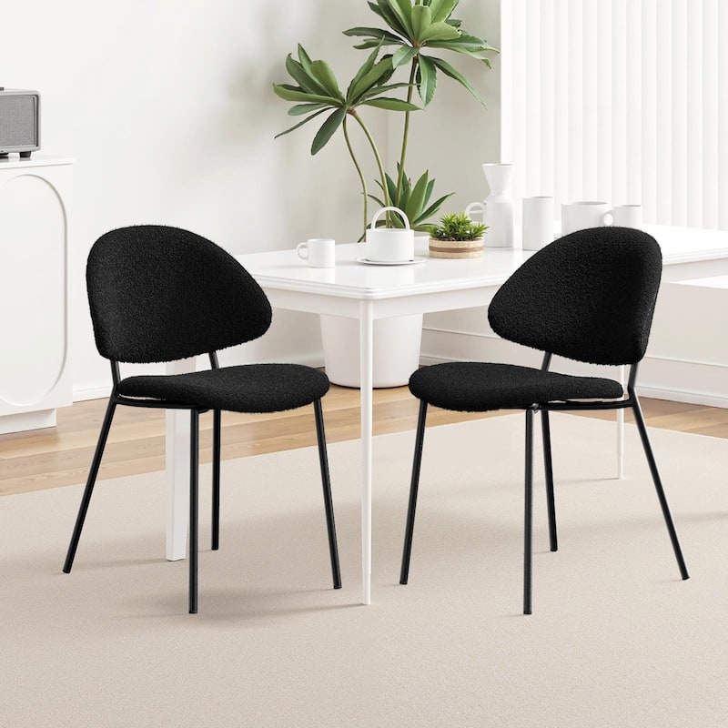 Set of 4 Mid-Century Modern Upholstered Boucle Dining Chairs with Curved Backrest
