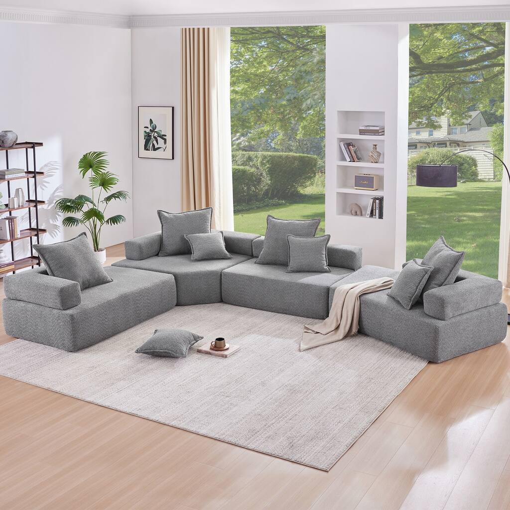 U Shaped Sectional Sofa Convertible Compressed Couch