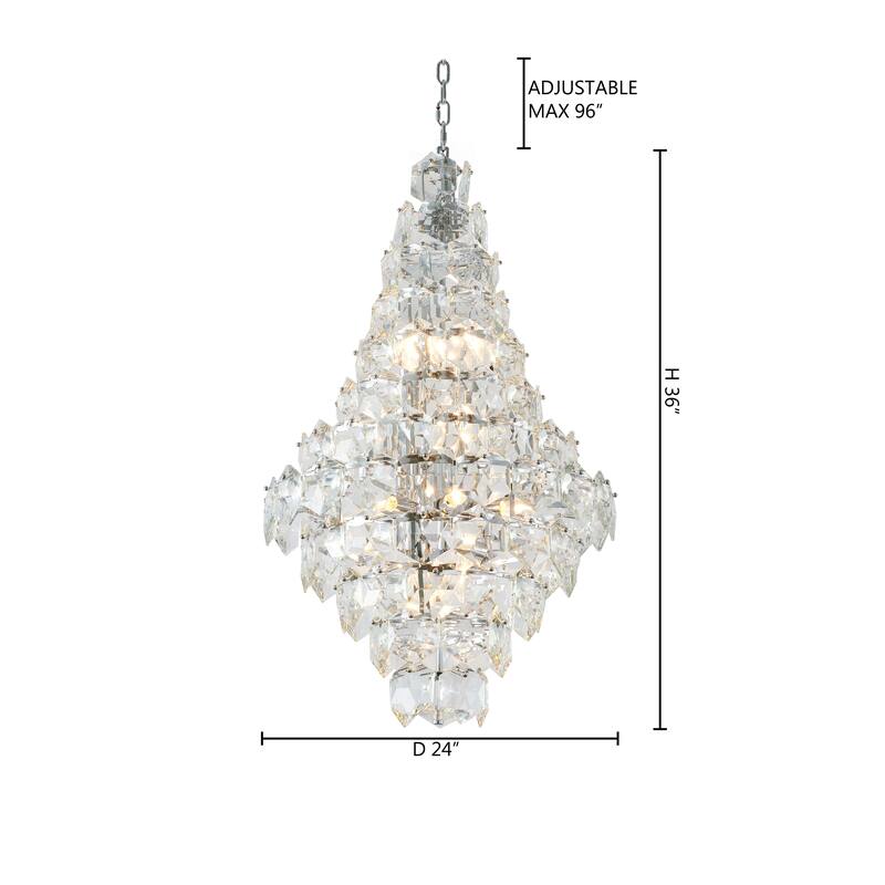 15-Light Chrome Chandelier With Clear Crystals
