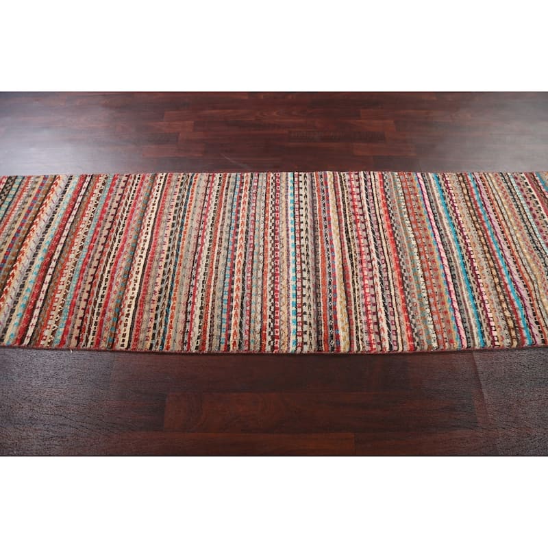 Striped Gabbeh Kashkoli Oriental Runner Rug Wool Hand-knotted Carpet - 2'8" x 9'10"