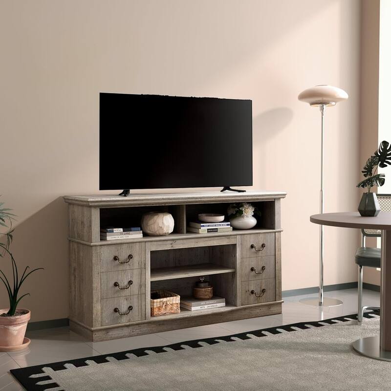 Roomfitters Traditional TV Media Stand, Farmhouse Rustic Entertainment Console, Up to 65" TV, Open and Closed Storage Space