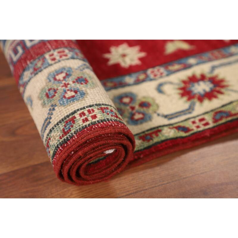 Geometric Red Kazak Rug Handmade Wool Carpet - 2'8" x 4'1"