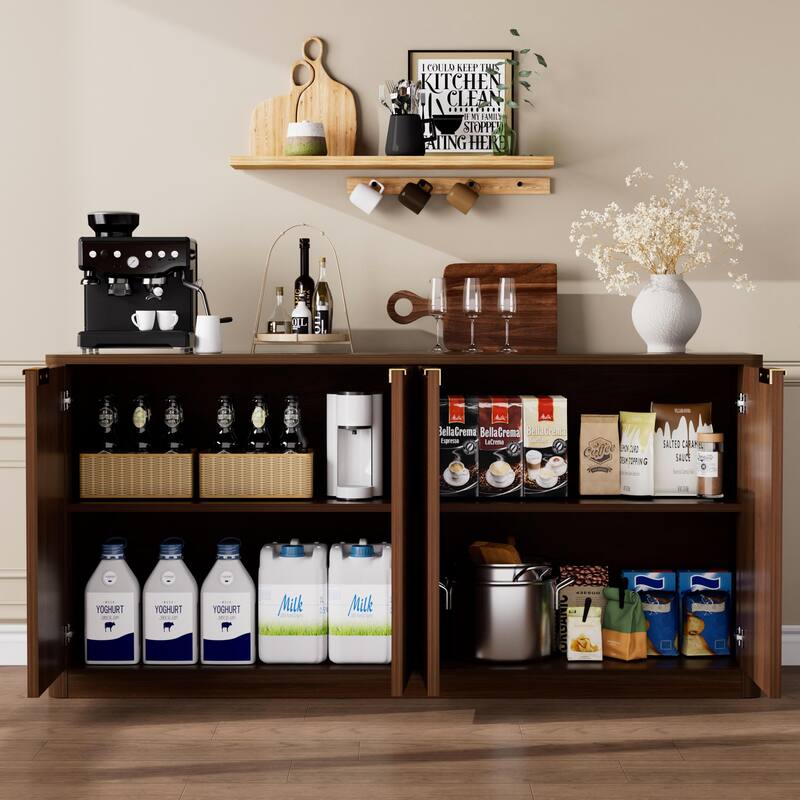 59-inch Modern Wavy Sideboard, Curved Contour Design Storage Cabinet, 4-door Cabinet With Storage Function For kitchen bedroom