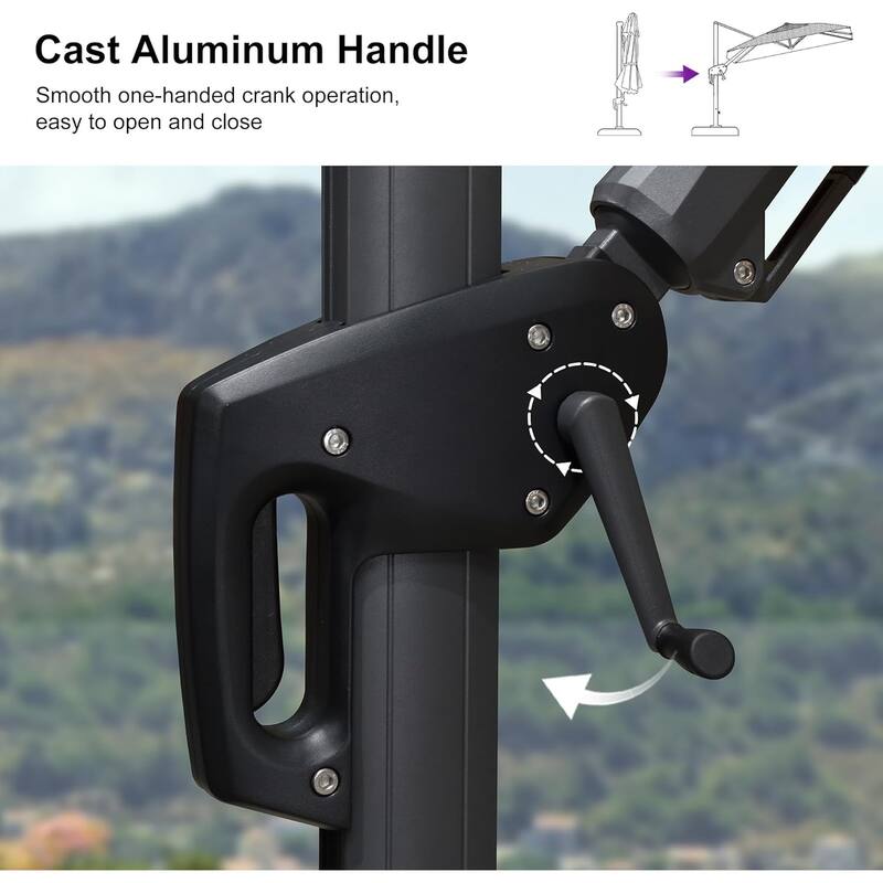 PURPLE LEAF 10 ft Solar Powered LED Patio Cantilever Umbrella with 360-degree Rotation