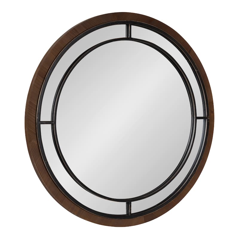 Kate and Laurel Audubon Round Framed Wall Mirror - 28" Diameter - Rustic Brown