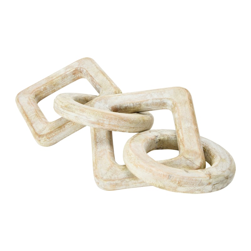 Mango Wood Chain Decor, Whitewashed