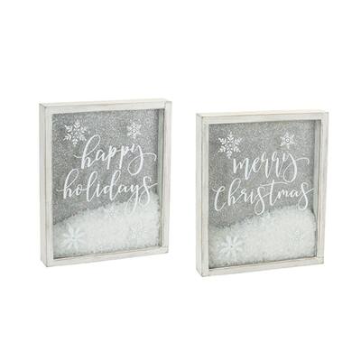 Set of 2 Decorative Christmas Frame with Snow 11”H