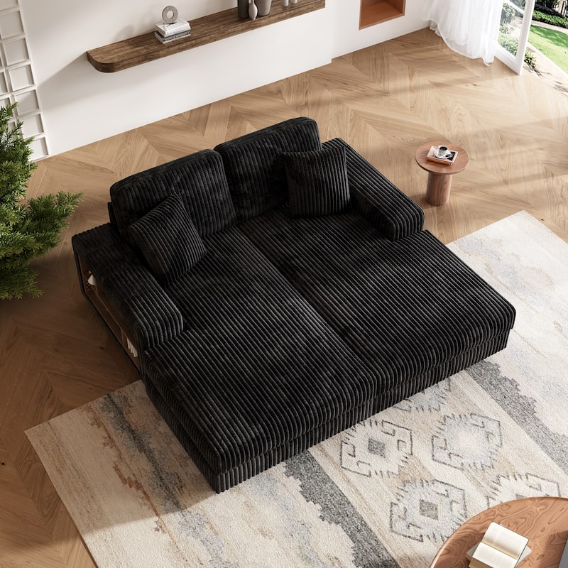U-Shaped Sectional Sofa, Sleeper Sofa with High-Density Foam, Double Lounge Chair Sofa Bed with Pocketed Coil Cushions
