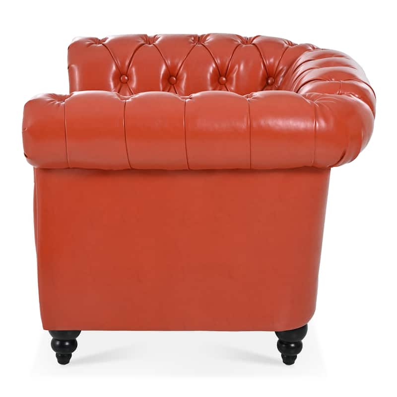 Orange Leather Single Sofa Chair Barrel Chair with Nailhead Trim, Stylish Corner Chair Side Chair with Rolled Armrests
