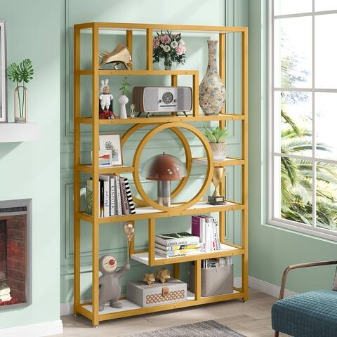 72'' Bookcase Bookshelf, 7-Tier Tall Etagere Bookcases Book Shelves, Industrial Bookshelves Wood Open Shelf Display Stand