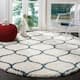 SAFAVIEH Hudson Shag Ogee Trellis 2-inch Thick Area Rug - 9' x 9' Round - Ivory/Slate Blue