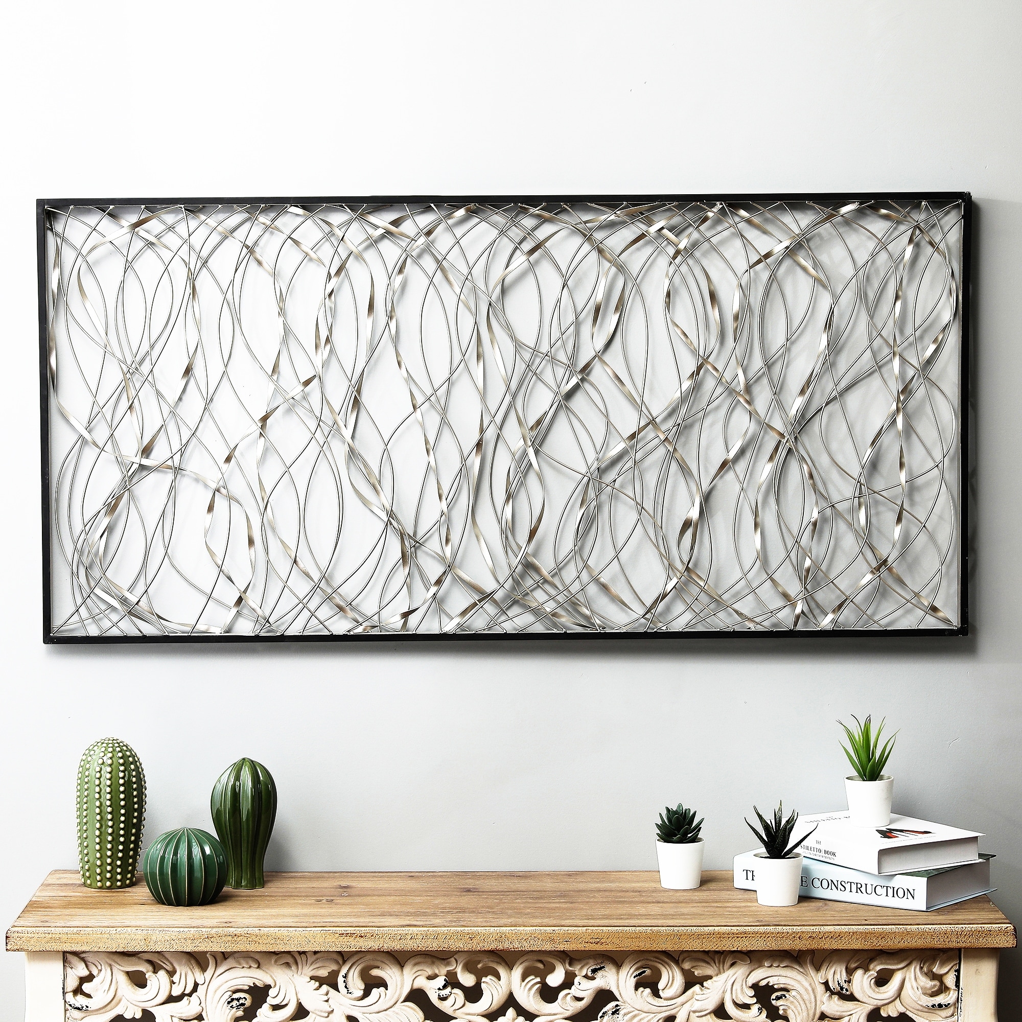 Silver Metal Infinity Rectangular Black Framed Abstract Wall Decor Bed  Bath  Beyond 29473755