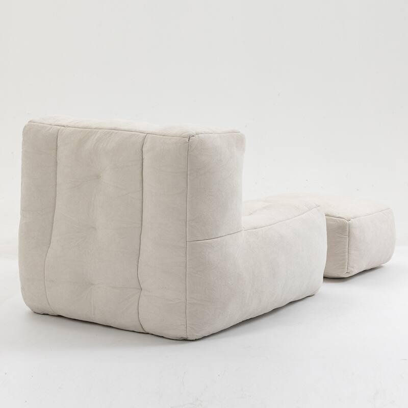 Velvet Floor Bean Bag Lounge Recliner Chair & Ottoman Set