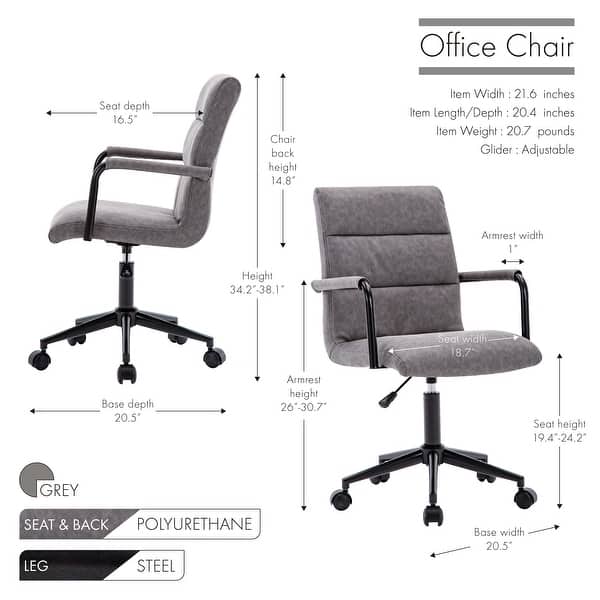 dimension image slide 0 of 2, Porthos Home Paavo Height Adjustable Faux Leather Swivel Office Chair