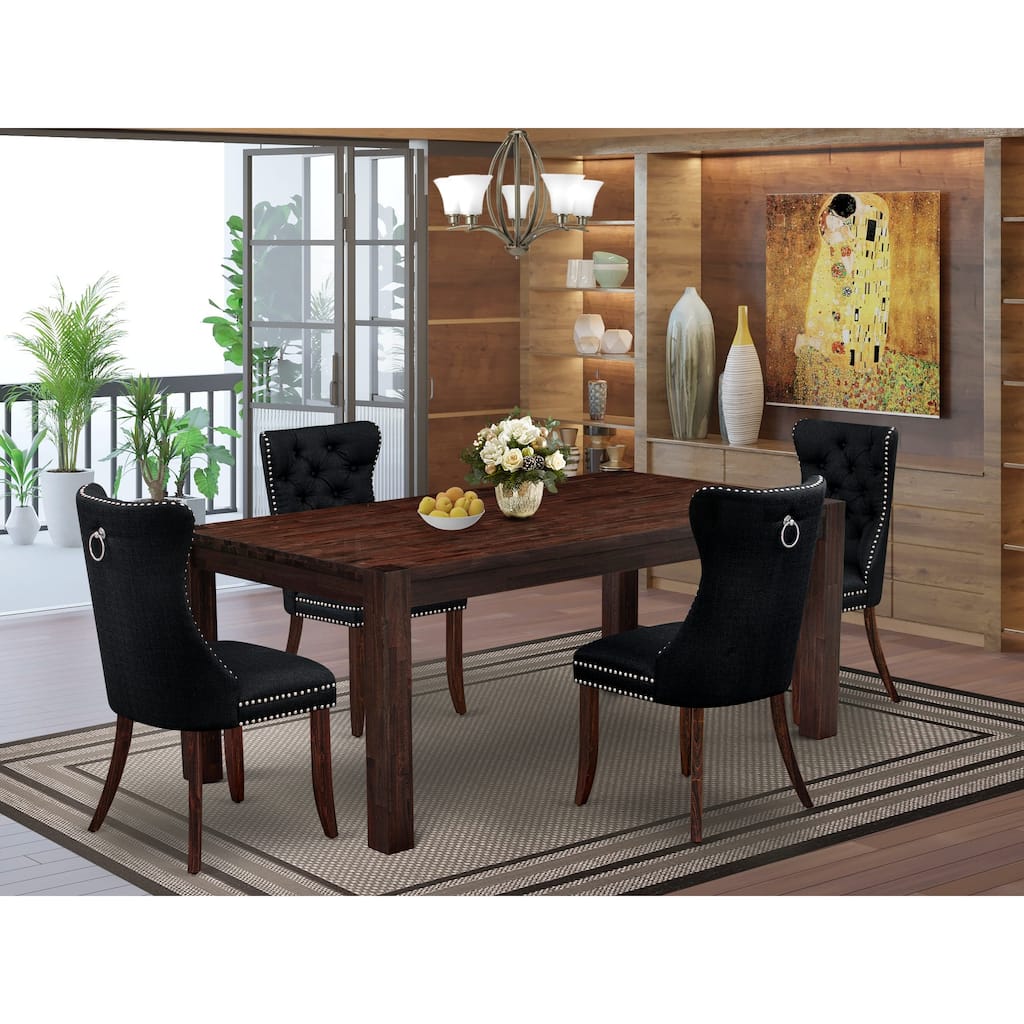 East West Furniture Dining Set -a Rustic Wood Kitchen Table and Parson Chairs, Distressed Jacobean(Pieces Options)
