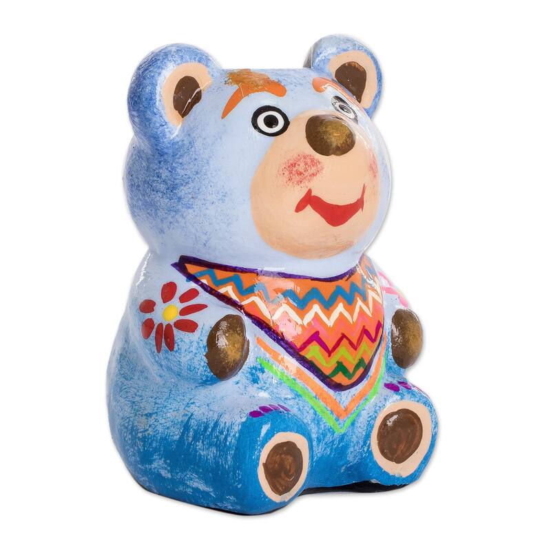 Novica Handmade Herbaceous Bear Ceramic Mini Flower Pot
