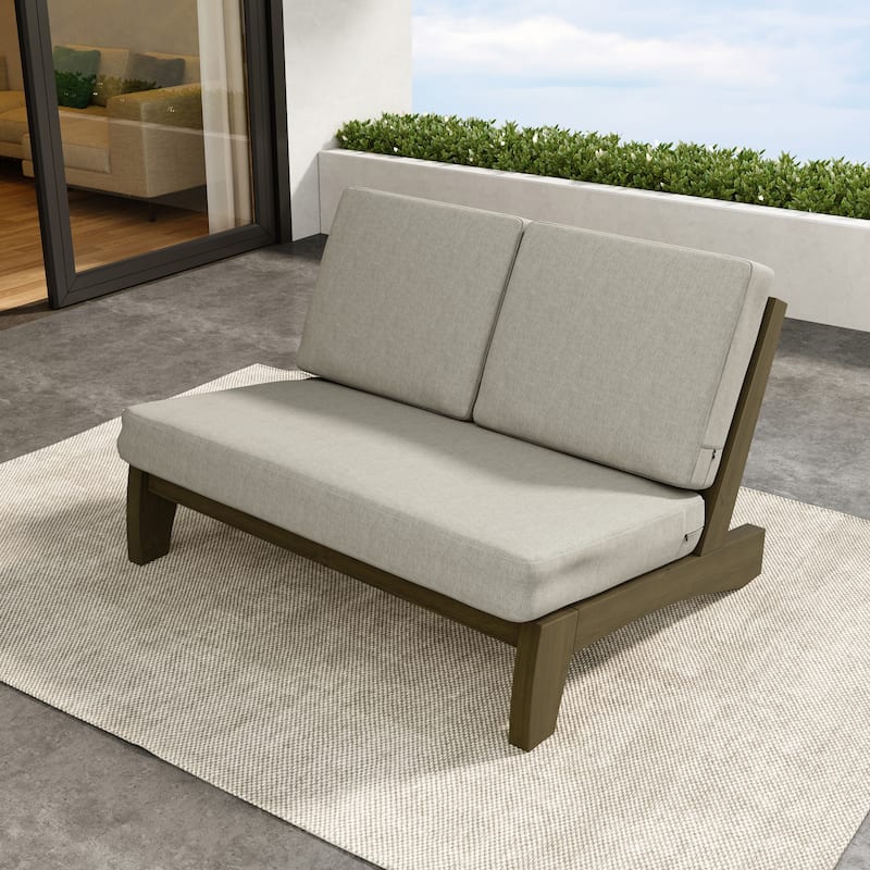 Teak Outdoor Armless Lounge Chair Set Loveseat with Cushions