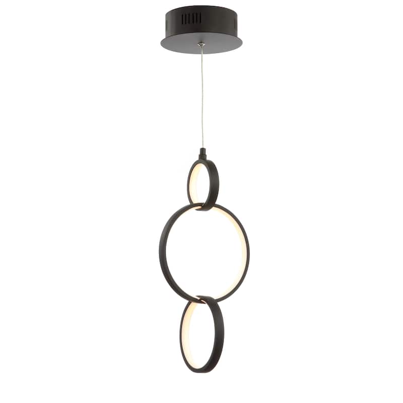 Orbit 7.75" Adjustable Integrated LED Metal Ring Pendant, Black by JONATHAN Y