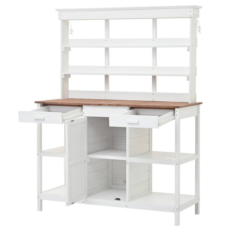 66" Large Outdoor Farmhouse Wooden Potting Bench Table, Garden Workstation
