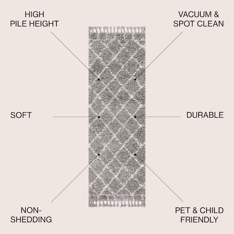JONATHAN Y Modern Shag Plush Tassel Moroccan Geometric Trellis Area Rug