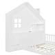 preview thumbnail 24 of 37, Wooden Floor Platform Bed with House Shape Storage Wingback Headboard, House Bed with USB, Window and Bedside Drawers