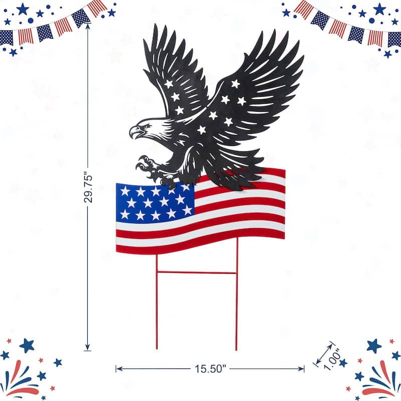 Glitzhome 29.75"H Patriotic/ Americana Metal Eagle Silhouette & Flag Yard Stake