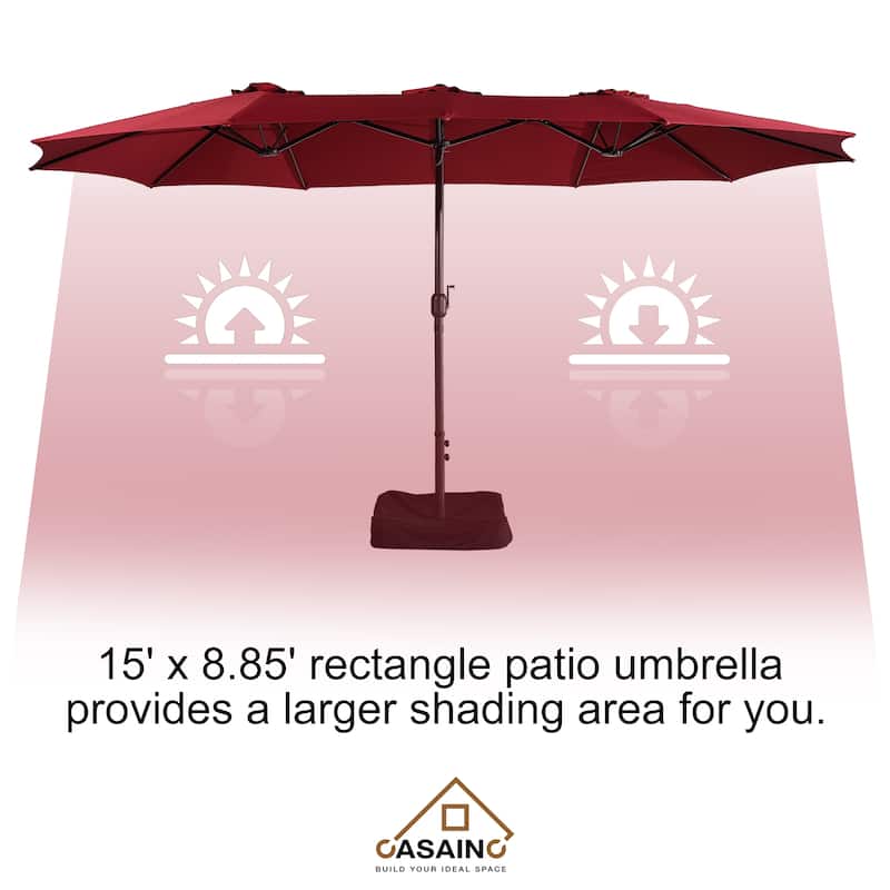 15-ft. Rectangular Crank Double-sided Large Outdoor Market Umbrella Patio Umbrella with Base Included